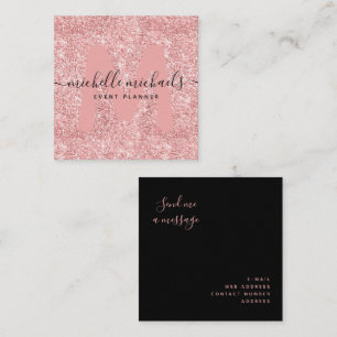 Simple Modern Rose Gold Glitter Black Square Business Card