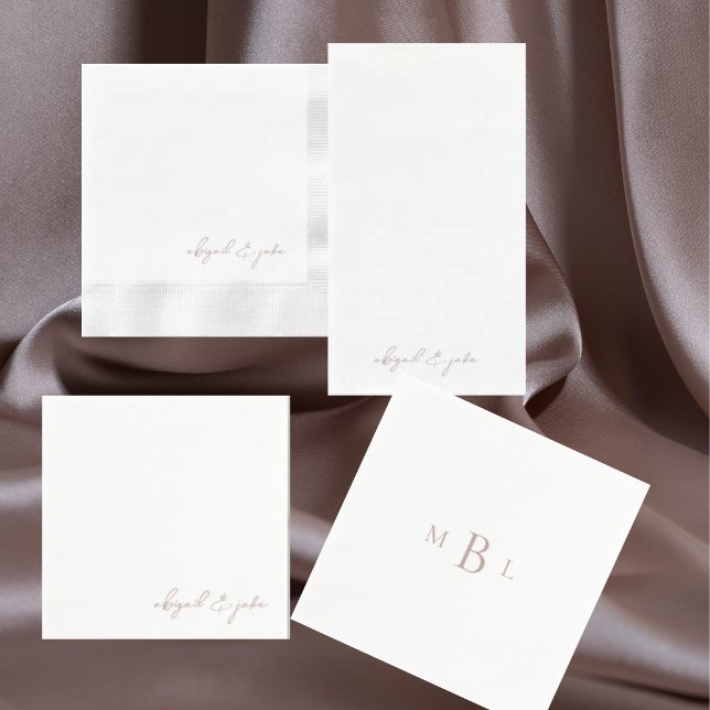 Simple Modern Rose Gold Script Names Wedding Napkin (Creator Uploaded)