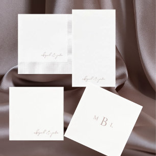 Simple Modern Rose Gold Script Names Wedding Napkin