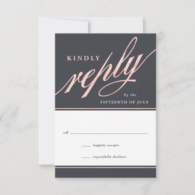Simple Modern Rose Gold Script Reply Cards (Front)