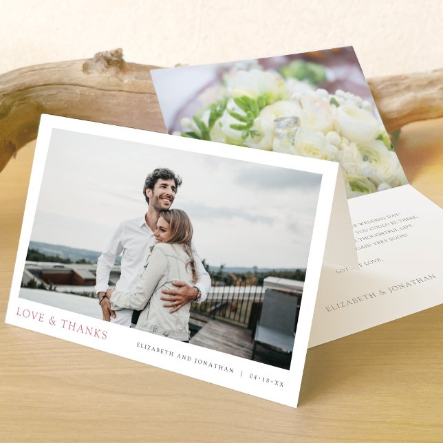 Simple Modern Rose Gold Typography Photo Wedding Thank You Card (Creator Uploaded)