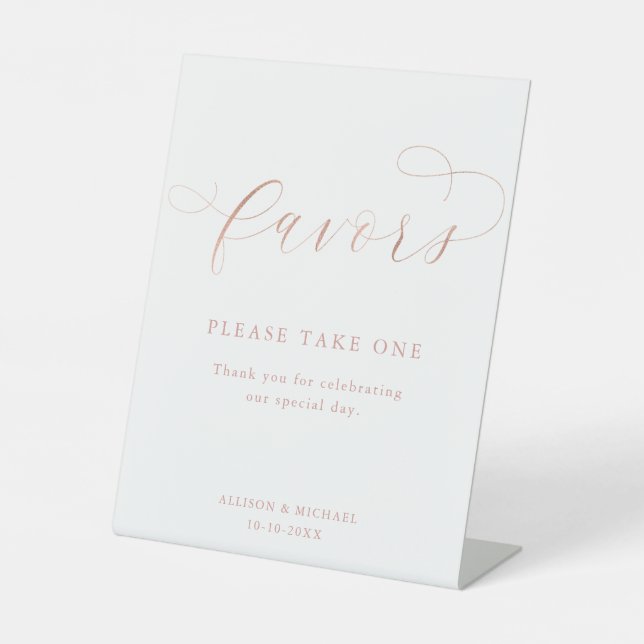 Simple modern rose gold white favours sign (Front)