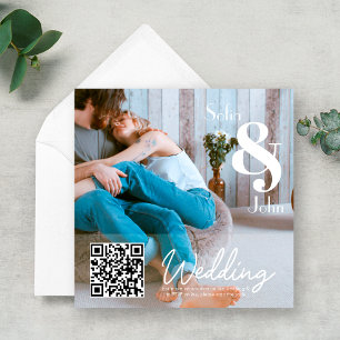 Simple Modern RSVP QR Code Photo Wedding Invitation