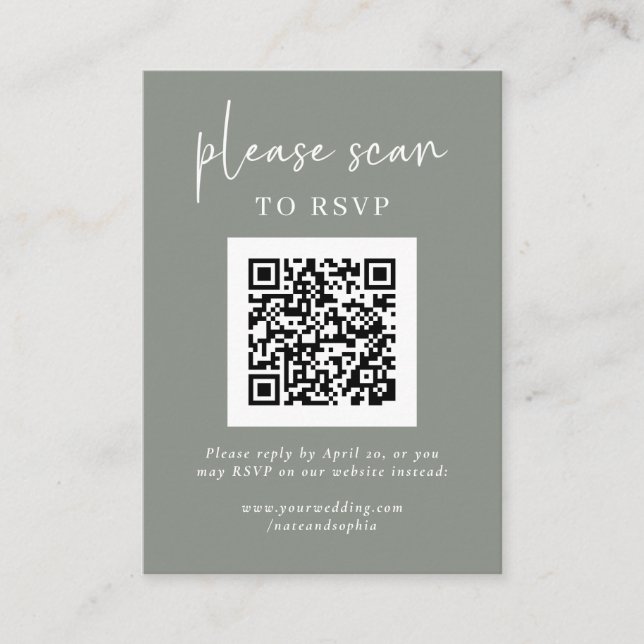 Simple Modern RSVP with QR Code | Sage Green Enclosure Card (Front)