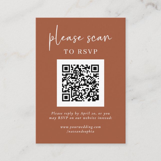 Simple Modern RSVP with QR Code | Terracotta Enclosure Card (Front)