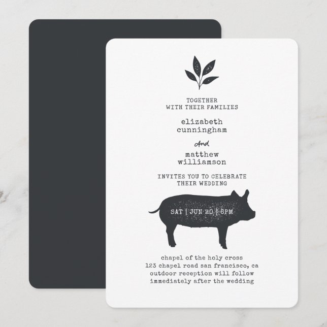 Simple Modern Rustic Country Farmhouse Wedding Invitation (Front/Back)