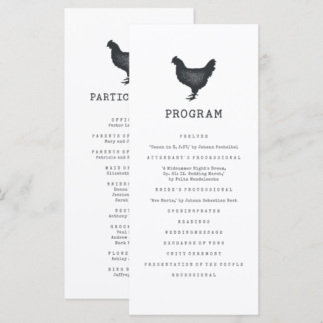 Simple Modern Rustic Country Farmhouse Wedding Programme (Front/Back)