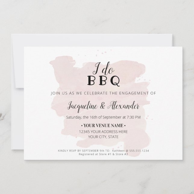 Simple Modern Rustic I Do BBQ Script Watercolor Invitation (Front)