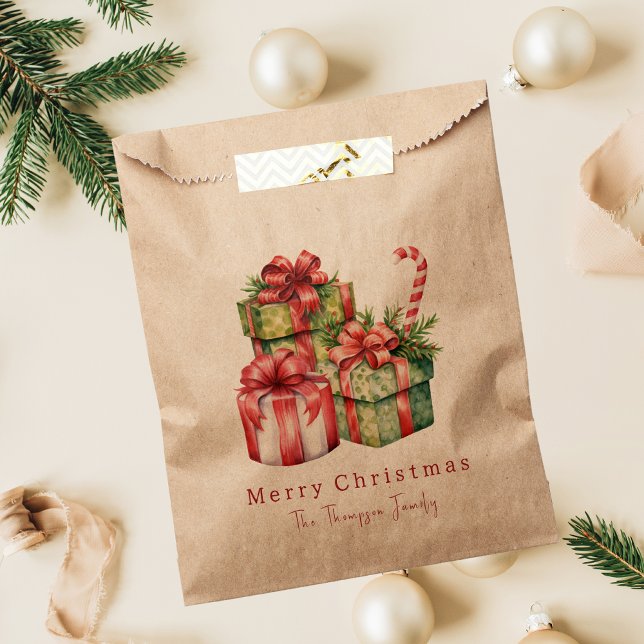 Simple Modern Rustic Watercolor Christmas Favour Bags (Creator Uploaded)