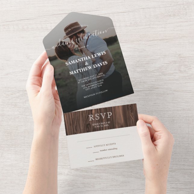 Simple Modern Rustic Wood Outdoor Wedding All In One Invitation (Tearaway)
