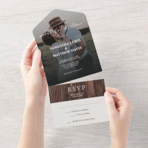 Simple Modern Rustic Wood Outdoor Wedding All In One Invitation