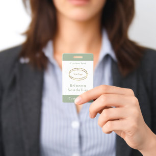 Simple Modern Sage Green Business Logo Custom ID Badge