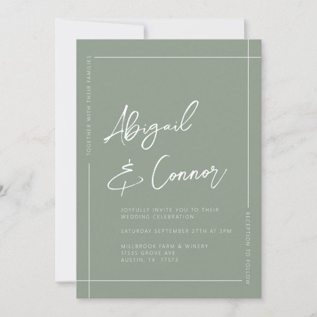 Simple Modern Sage Green Calligraphy Invitation (Front)