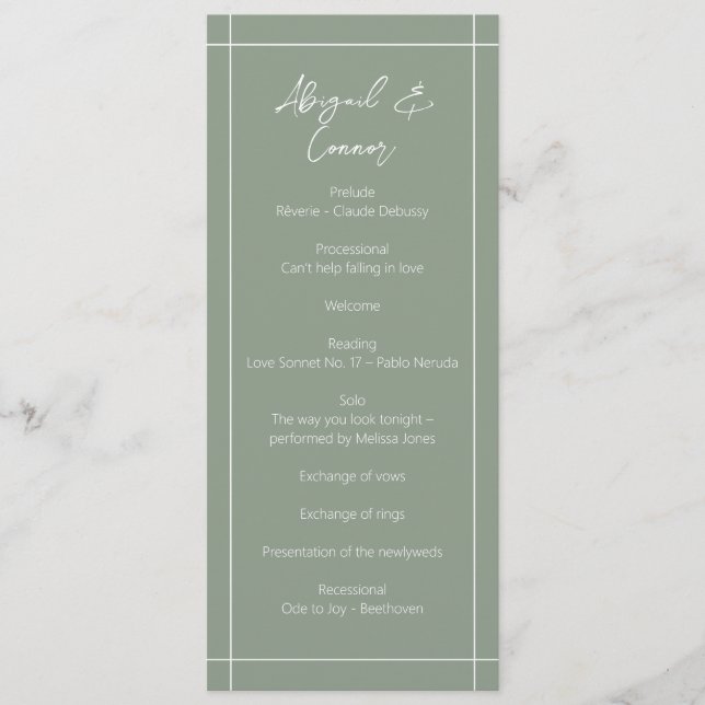 Simple Modern Sage Green Calligraphy Programme (Front)