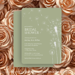 Simple Modern Sage Green Dandelion Bridal Shower Invitation