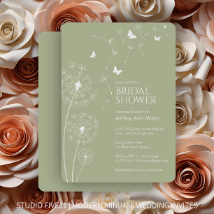Simple Modern Sage Green Dandelion Bridal Shower Invitation