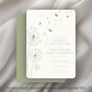 Simple Modern Sage Green Dandelion Wedding Invitation