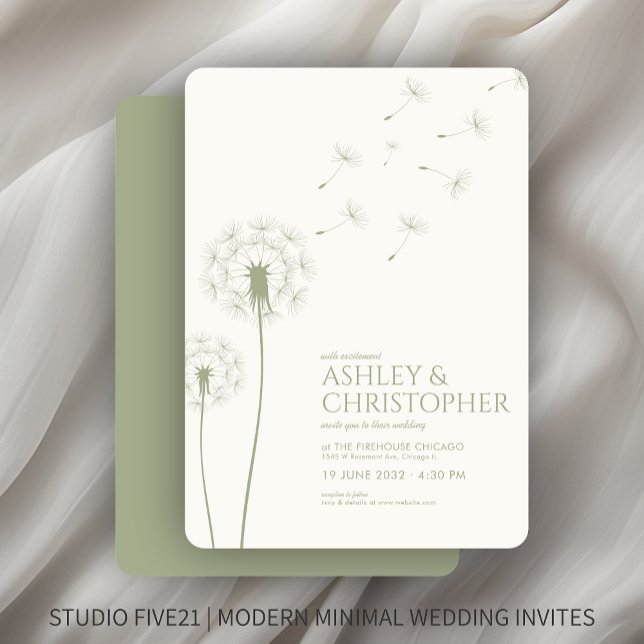 Simple Modern Sage Green Dandelion Wedding Invitation (Creator Uploaded)
