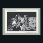 Simple Modern Sage Green Hanukkah Family Photo Holiday Card<br><div class="desc">Celebrate Hanukkah with style and elegance using this Custom Simple Modern Sage Green Hanukkah Photo Card. Featuring a chic sage green background and clean, minimalist design, this holiday card allows you to personalise with your favourite family photo and custom message. Perfect for sending warm wishes to friends and family during...</div>