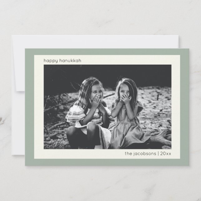 Simple Modern Sage Green Hanukkah Family Photo Holiday Card (Front)