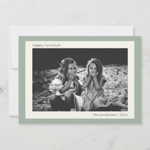 Simple Modern Sage Green Hanukkah Family Photo Holiday Card