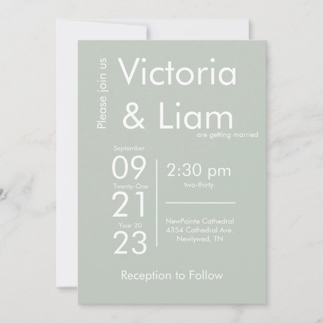 Simple Modern Sage Green Name Wedding Invitation (Front)