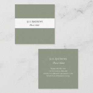 Simple Modern Sage Green Personalised Artist  Square Business Card