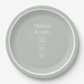 Simple Modern Sage Green Typography Paper Plate