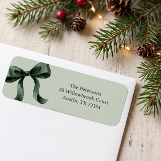 Simple Modern Sage Green Watercolor Bow Christmas