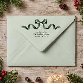 Simple Modern Sage Green Watercolor Bow Christmas Envelope