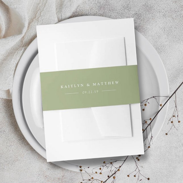 Simple Modern Sage Green Wedding Invitation Belly Band (Creator Uploaded)