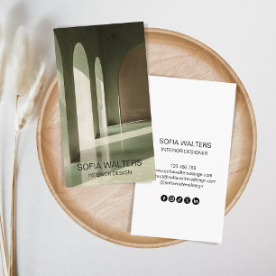 simple modern sage interior designer home staging business card
