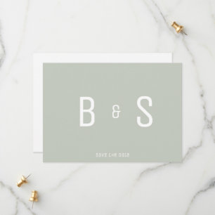 Simple Modern Sage Monogram QR Code Save The Date