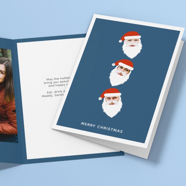 Simple Modern Santa Graphic Blue Christmas Photo Holiday Card (Creator Uploaded)