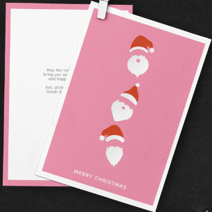 Simple Modern Santa Graphic Pink Christmas Holiday Card