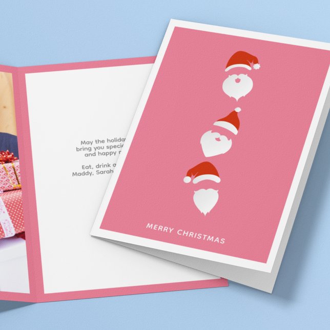 Simple Modern Santa Graphic Pink Christmas Photo Holiday Card (Creator Uploaded)
