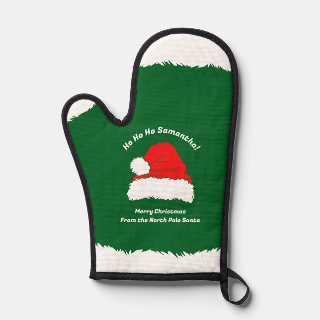Simple Modern Santa Merry Christmas Green Oven Mitt (Front)