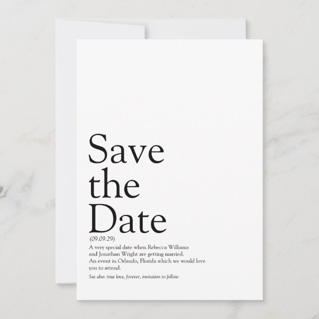 Simple Modern Save the Date Definition Invitation (Front)