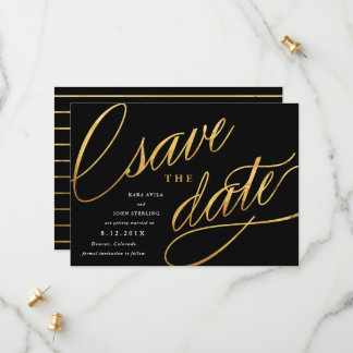 Simple Modern Save the Dates | Black & Gold Save The Date