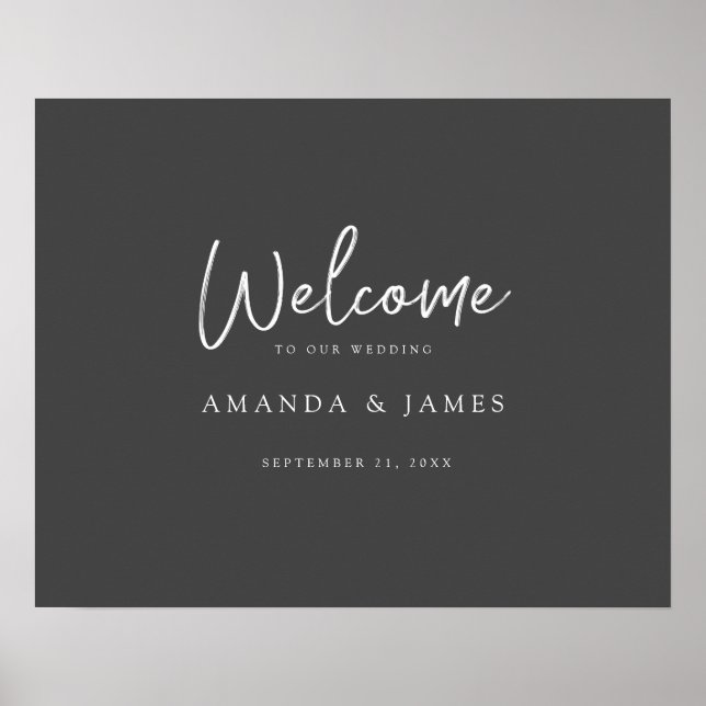 Simple Modern Scrippt Grey & White Wedding Welcome Poster (Front)