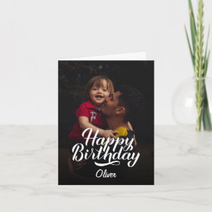 Simple Modern Script and Photo Happy Birthday Card