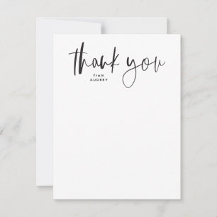 Simple modern script black and white thank you card
