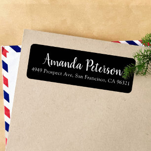 Simple Modern Script Black White Return Address