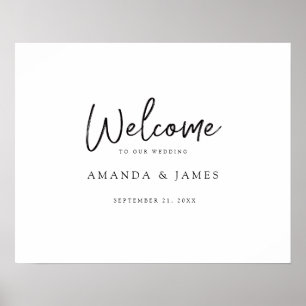 Simple Modern Script Black & White Wedding Welcome Poster