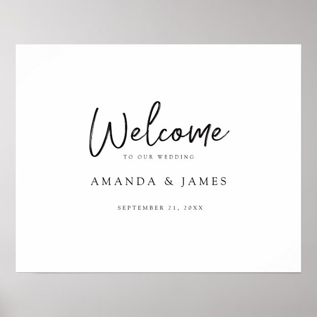 Simple Modern Script Black & White Wedding Welcome Poster (Front)