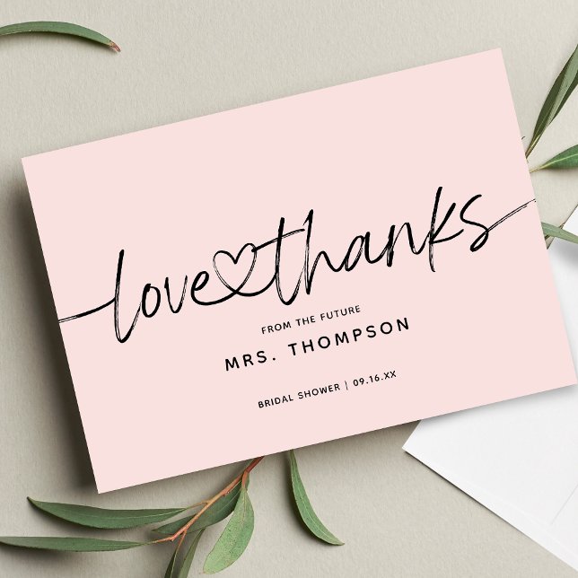 Simple Modern Script Bridal Shower Blush Pink Thank You Card (Creator Uploaded)