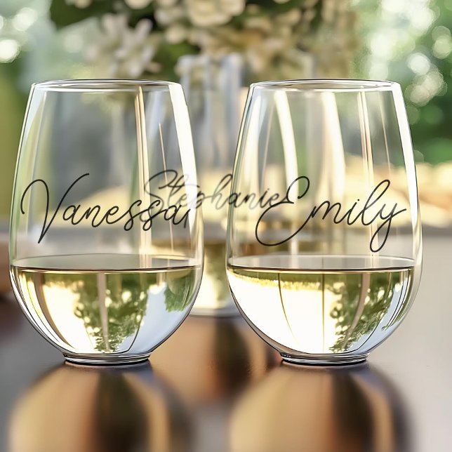 Simple Modern Script Bridesmaids Gift Personalised Stemless Wine Glass (Creator Uploaded)