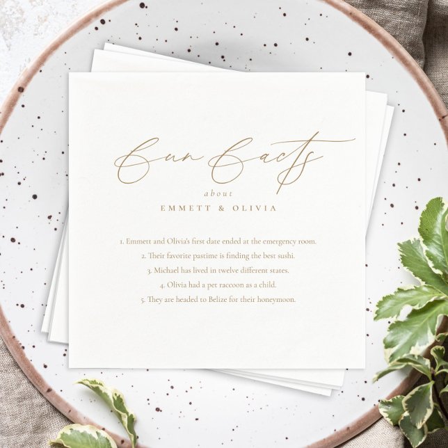 Simple Modern Script Calligraphy Fun Facts Wedding Napkin (Creator Uploaded)