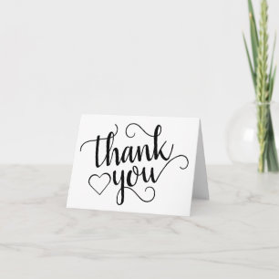 Simple Modern Script Classic Simple Heart Photo Thank You Card