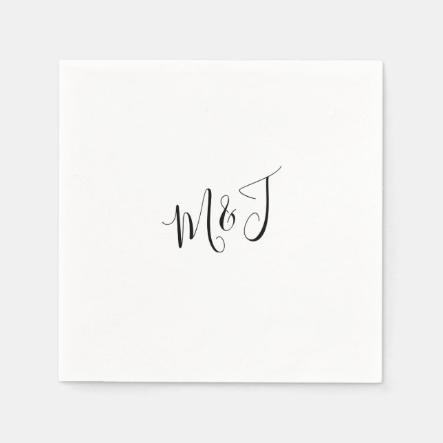 Simple Modern Script Couple Black Initials Napkin (Front)